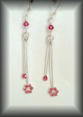 Silver Pink flower Swarovski earrings