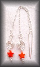 Silver Red stone star earrings
