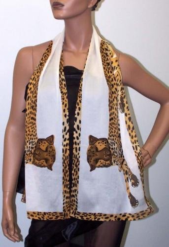 POMPEII CHEETAH TEXTURED SILK GEORGETTE SCARF-PEARL WHITE