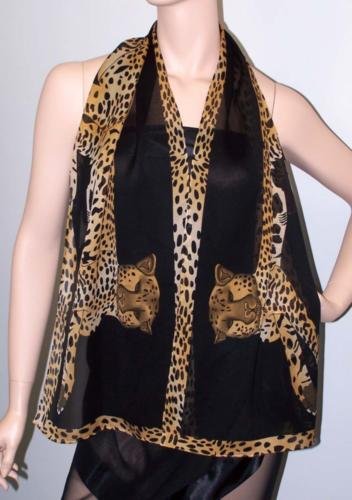 POMPEII CHEETAH TEXTURED SILK GEORGETTE SCARF-MIDNIGHT BLACK