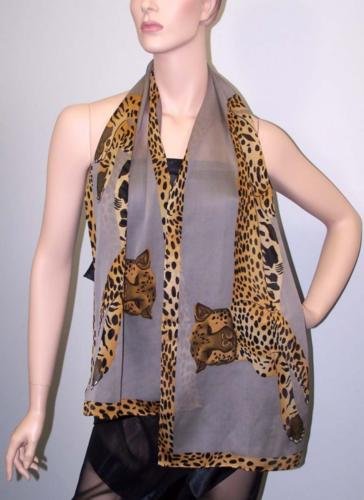 POMPEII CHEETAH TEXTURED SILK GEORGETTE SCARF-MISTY GRAY