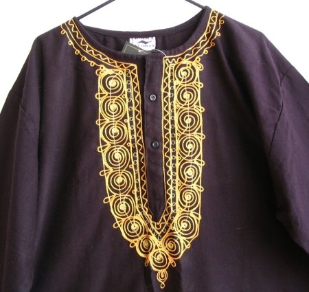 Black & Gold Embroidered Moroccan Tunic Top O/S NEW