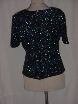 Evening Tops on Sparkly Green  Purple Turquoise Sequin Bead Top Evening Blouse 70