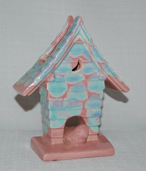 Birdhouse Wall Pocket w/ Bird ~ Pretty in Pink!
