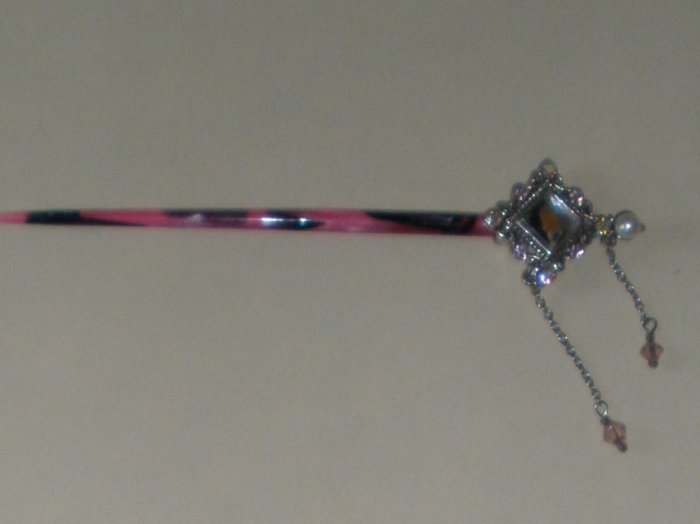 Hair Stick - Pink with Metal End & Dangles --- PRETTY!