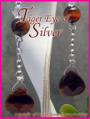 Tiger-eye Sterling silver drop Earrings