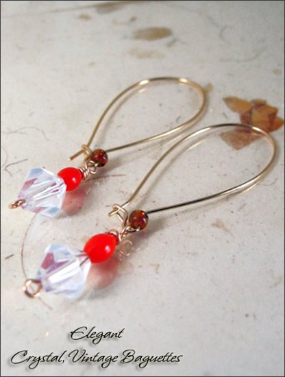 Gold Plated: Crystal Long ear wire dangling earrings