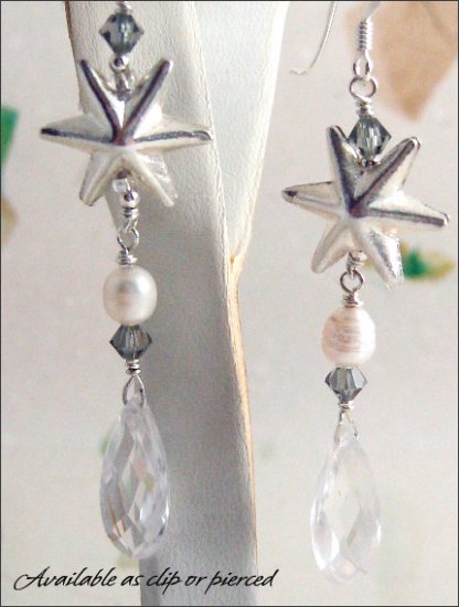 Sterling Siver: Zirconia pearl dangling earrings