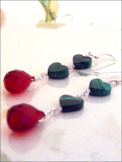 Sterling Silver: Malaquite Crystal dangling earrings