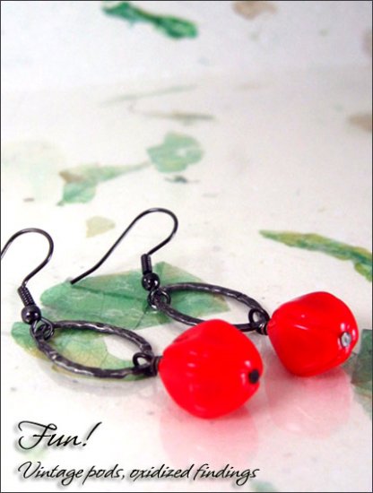 Vintage Hot Pods: Lipstick Red oxidized silver earrings