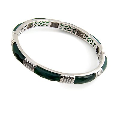 24401- Super Sterling silver bangel with green agate inlay
