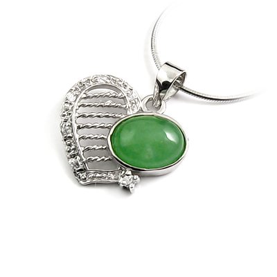 24640-Sterling silver,jade,stone pendant
