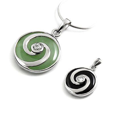 24675-Sterling silver,jade, rhinestoe pendant