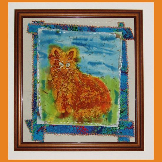 "Morning Cat" Oroginal batik painting, prim folk art style