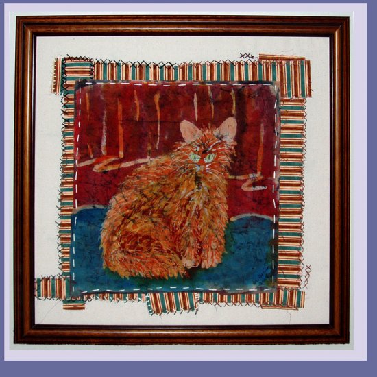 "Afternoon Cat" Original batik painting, framed