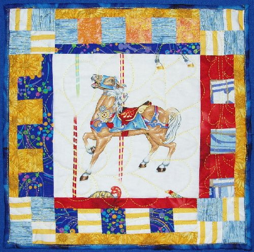 Blue Merry-Go-Round Horse Wall Hanging 14" quilted