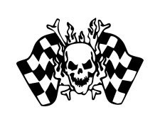 Skull And Crossed Bones Checkered Flags Vinyl Auto Car Truck Window Decal Sticker #sku-015
