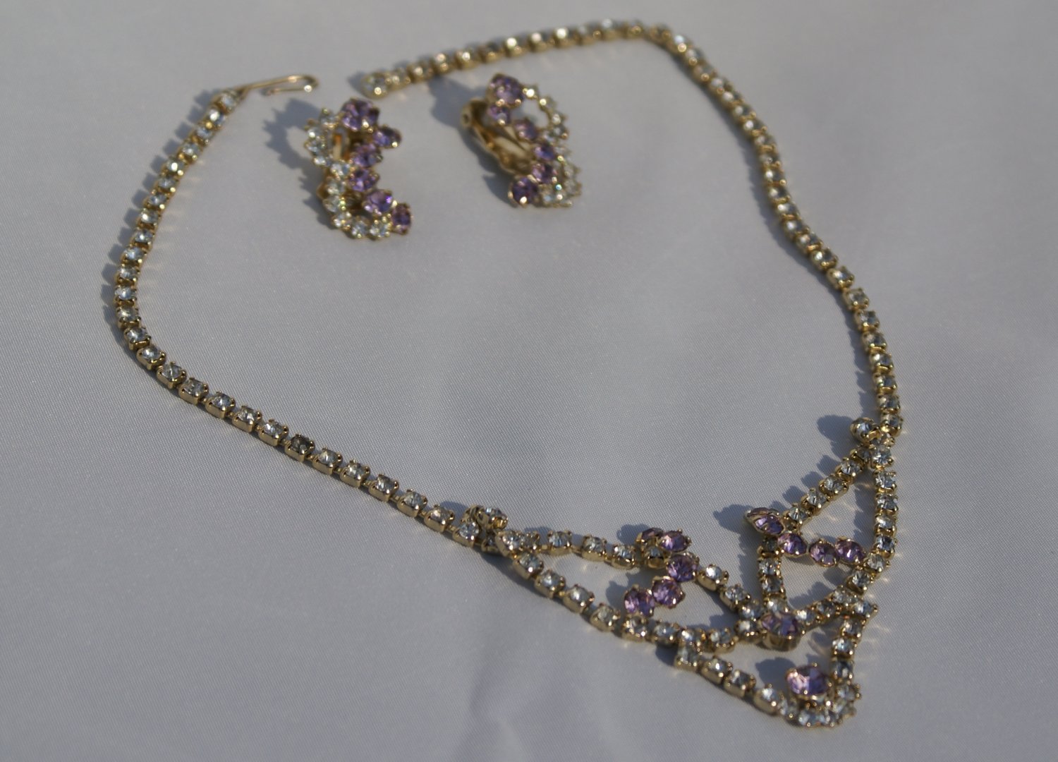 Vintage Rhinestone Necklace & Earrings c1950