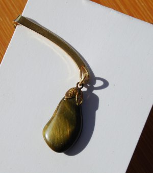 Vintage Goldtone Tie Clip Tigereye Teardrop Pendant Dangle