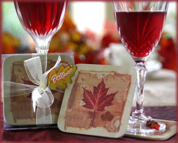 "Fall in Love" Maple Leaf Coaster Set