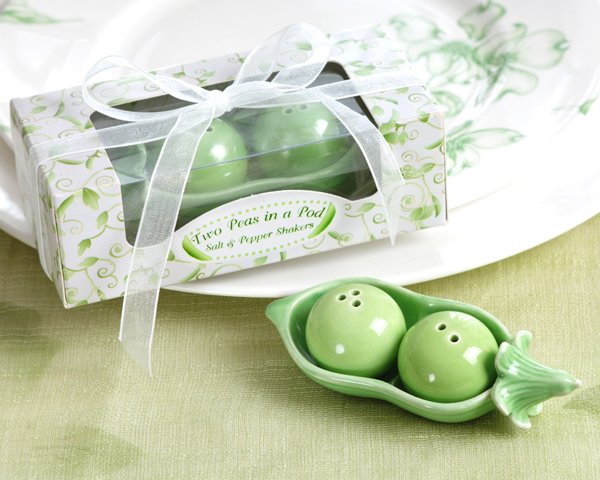Two Peas in a Pod - Ceramic Salt & Pepper Shakers in Ivy Print Gift Box