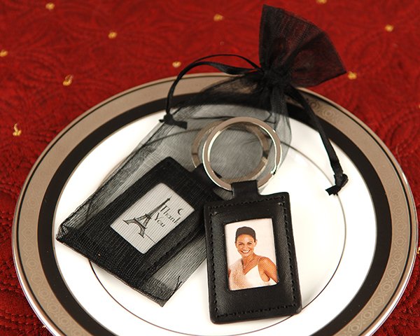 Leather Frame Keychain in Sheer Organza Bag