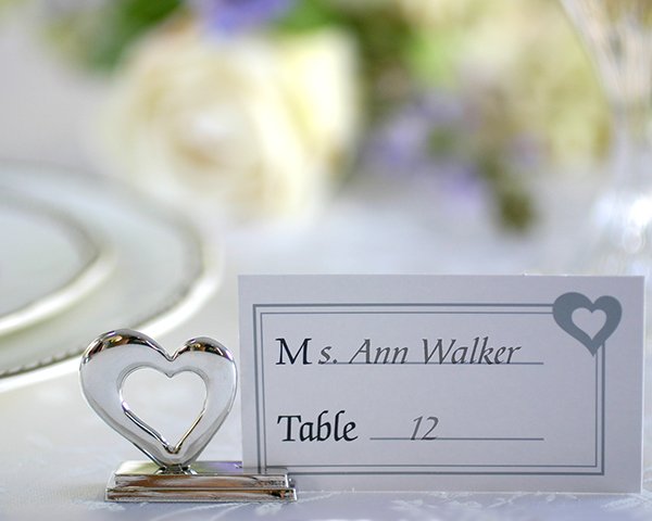 'Playful Hearts' Silver Placecard Holders with Matching Place Cards (Set of 4)