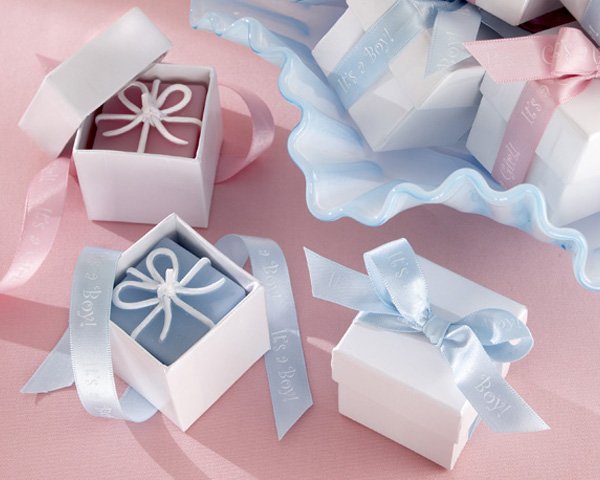 "It's a Boy!" - "It's a Girl!" Giftbox Candles with Imprinted Ribbon- Set of 4