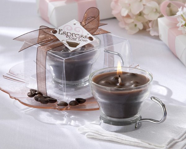 "Espress Your Love" Coffee-Scented Glass and Chrome Caffe' Cup Candle