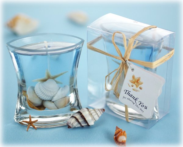 Seashells Gel Candle in Clear Gift Box with Raffia Tie and Thank You Tag