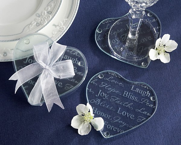 "Good Wishes" Heart Glass Coasters