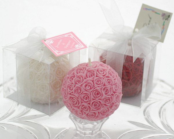 Rose Ball Candle in Gift Box with Matching Bow and Tag