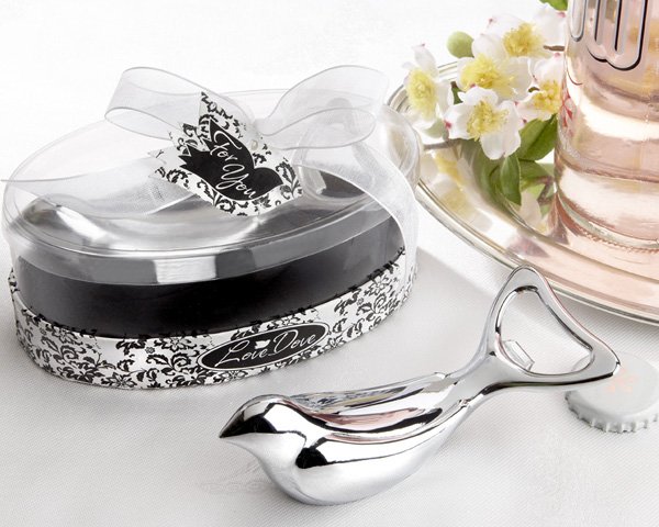 The "Love Dove" Silver Chrome Bottle Opener in Elegant Oval Showcase Giftbox