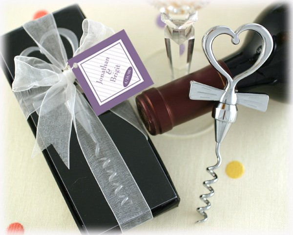 Tuxedo Heart Corkscrew in Gift Box with Sheer Organza Ribbon and Tag