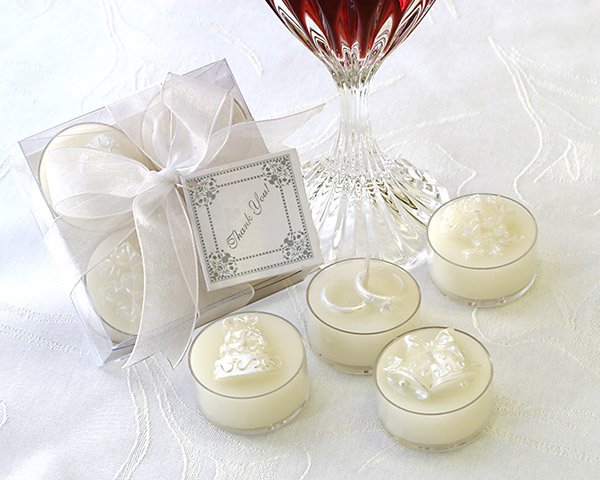 Classic White Wedding Pearlized Tealight Candle Set