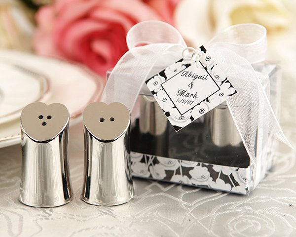 "Seasoned with Love" Heart-shaped Salt and Pepper Shakers in Elegant Gift Box