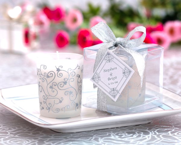 Scented Frosted Glass Votive- Hearts & Vines