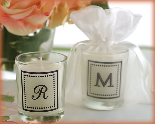 "Our New Monogram" Monogrammed Votive Candle in Sheer Organza Bag