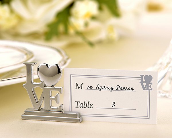 Silver LOVE Place Card Holders with Matching Place Cards (Set of 4)