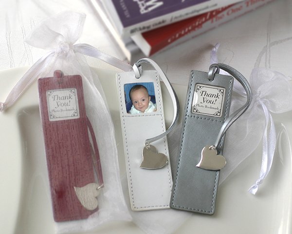 "Memories" Leather Photo Bookmark with Silver Heart Charm in Sheer Organza Bag