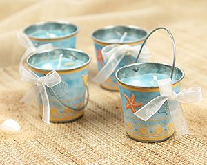 'Beaches' Tin Pail Candle with Authentic Shells (Set of 4)