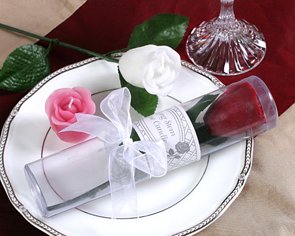 Long Stem Rose Candle in Showcase Cylinder Box with Ribbon