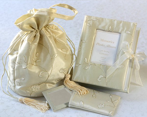 Elegant Embroidered Silk 3-Piece Gift Set- Ivory