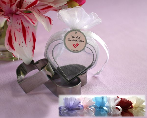 "Cut Out for Each Other" Heart Cookie Cutters in Heart Shaped Organza Bag (Variety of Colors Availab