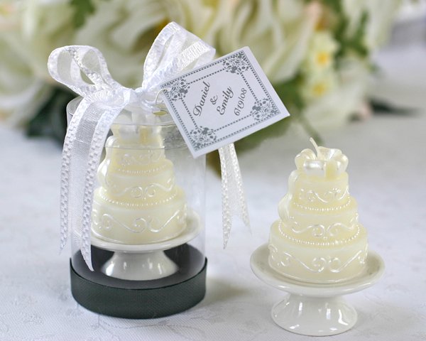 Wedding Cake Candle on Elegant Porcelain Pedestal in Showcase Gift Box