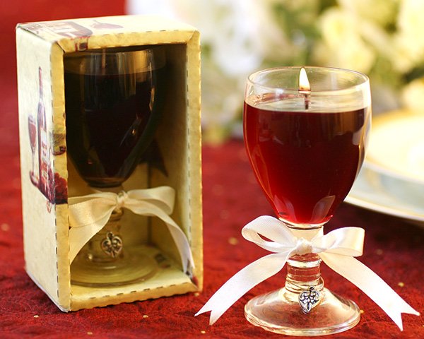 Petite Merlot Wine Glass Gel Candle with Heart Charm