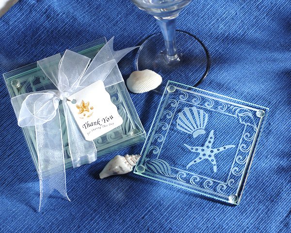Shell and Starfish Frosted Glass Coasters