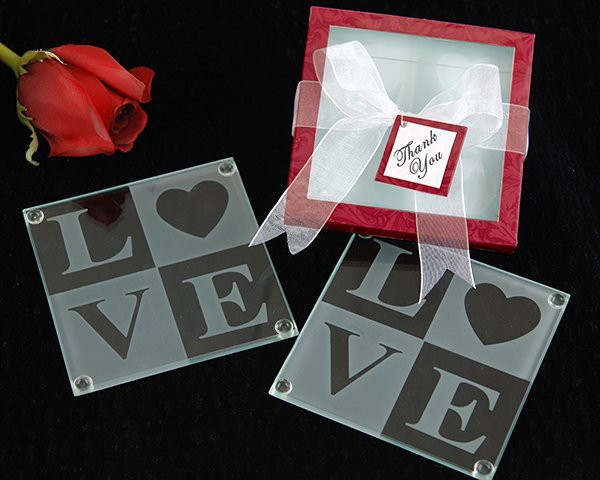Love Glass Coasters in Personality Box ( 20 styles/colors) (Sold as 4 sets of 2 coasters)