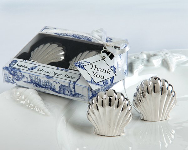 Seaside Shells Salt/ Pepper Shakers in Seaside Toile Gift Box