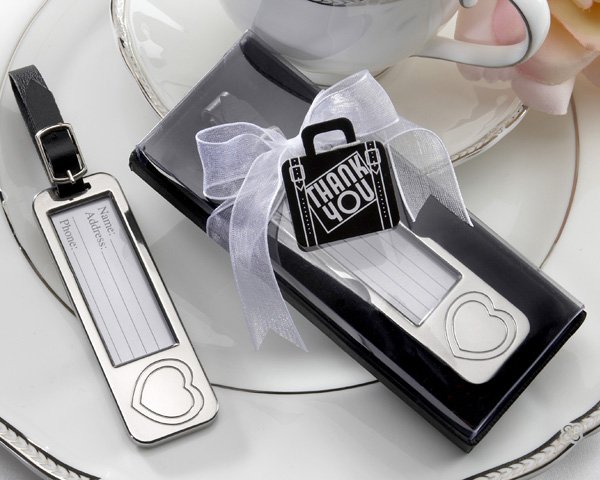 Elegant Chrome Luggage Tag with Engraved Heart